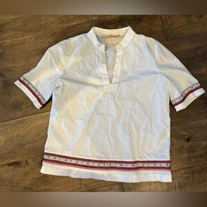 Tory Burch White Poplin Top with Red embroidered Trim Details Size‎ 2